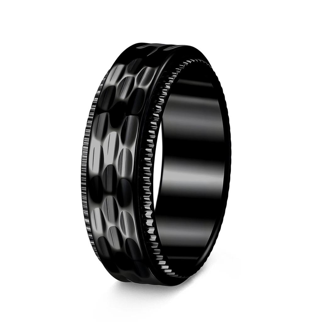 8mm Titanium Steel Punk Rotatable Decompression Ring with Woven Mesh and 18K Vacuum Plating