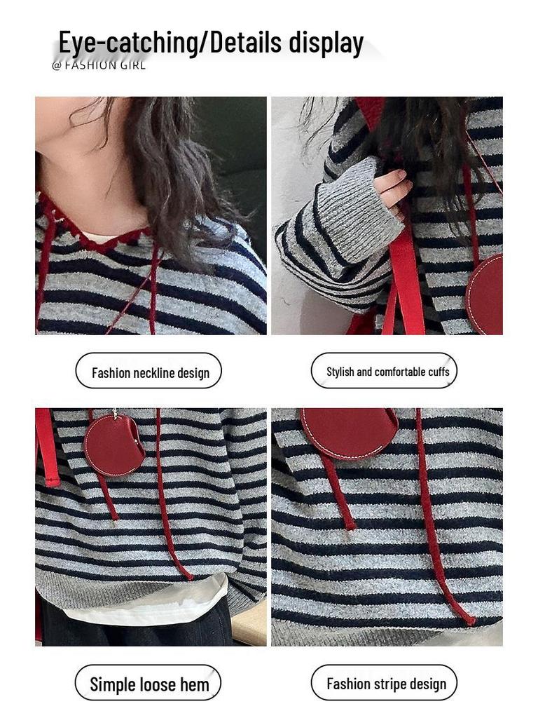 Mädchen Strickjacke mit Streifen und Kapuze für Frühling und Herbst 2025