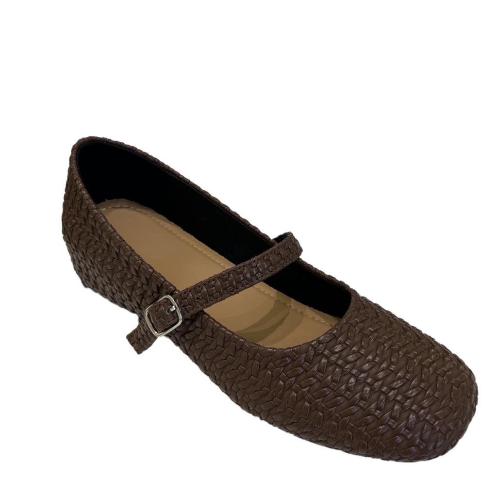 2025 Retro Woven Mary Jane Ballet Flats with Inner Lift, Square Toe, One-Strap Design for Women
