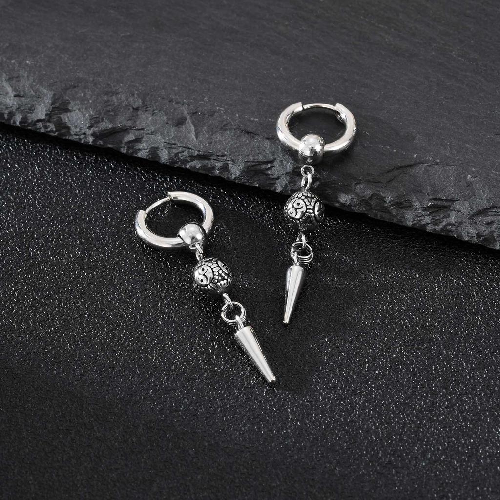 Vintage Fashion Punk Gothic Cone Pendant Earrings for Men, Stainless Steel Silver Color Drop Earrings, Retro Hip-hop Jewelry