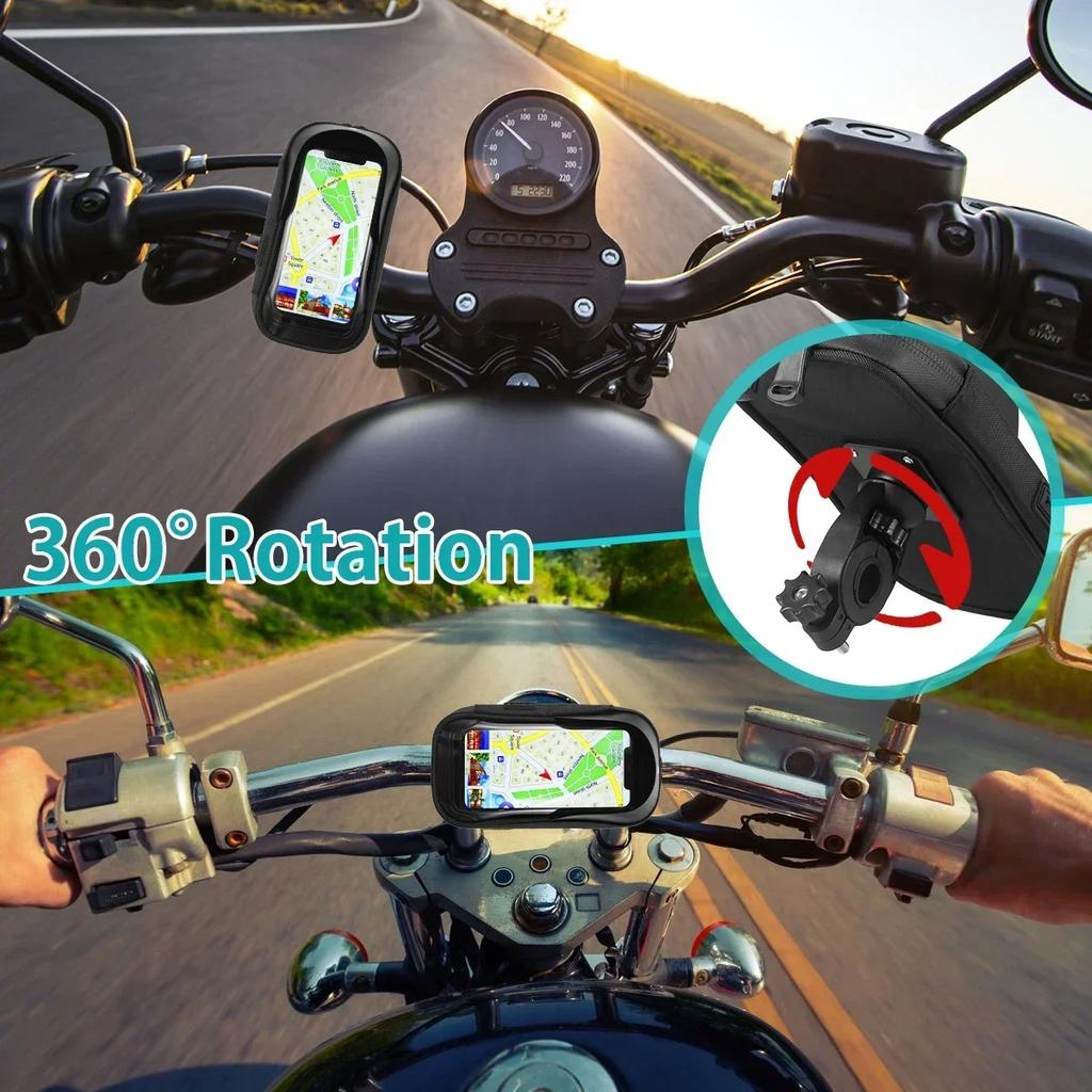 Waterproof Motorcycle Phone Holder with Sunshade and 360° Rotating Handlebar Mount