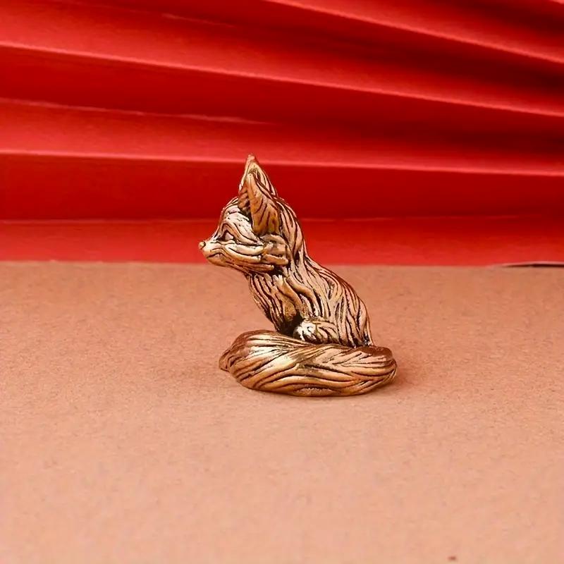 Brass Fox Statue Cute Fox Miniature Figurines Desk Ornament Decorations Accessories Copper Animal Sculpture Home Decor Crafts