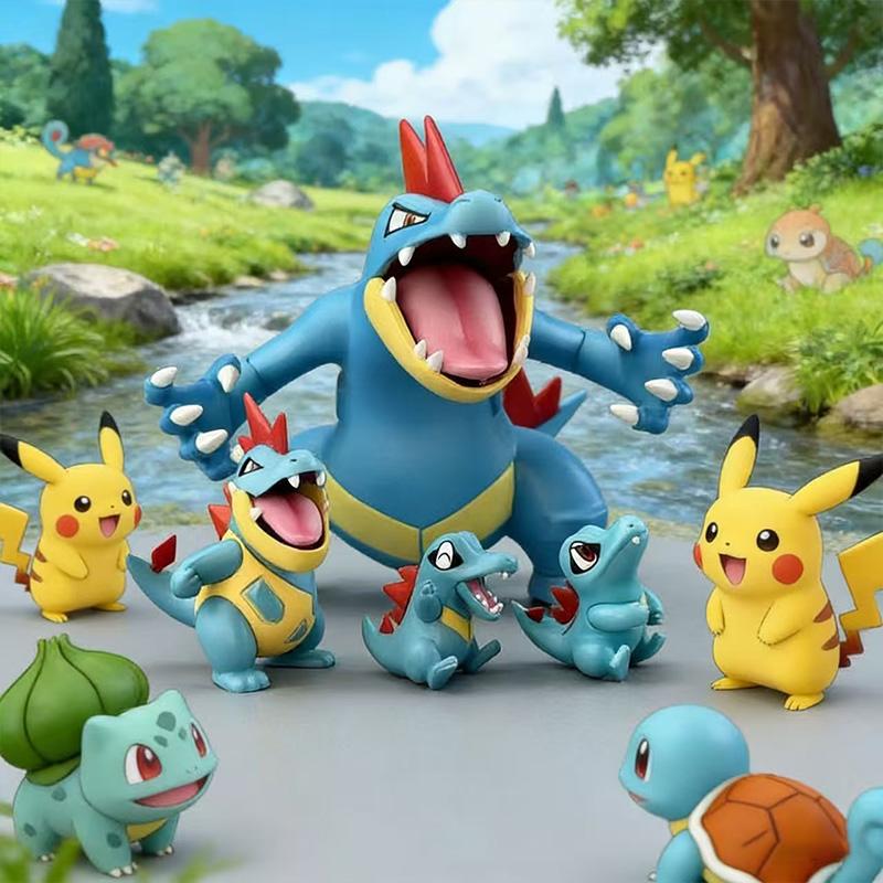 Fashnics Anime Pokemon Feraligatr Figure Feraligatr Evolutionary Group Action Figures Pvc Collection Model Toys Gifts
