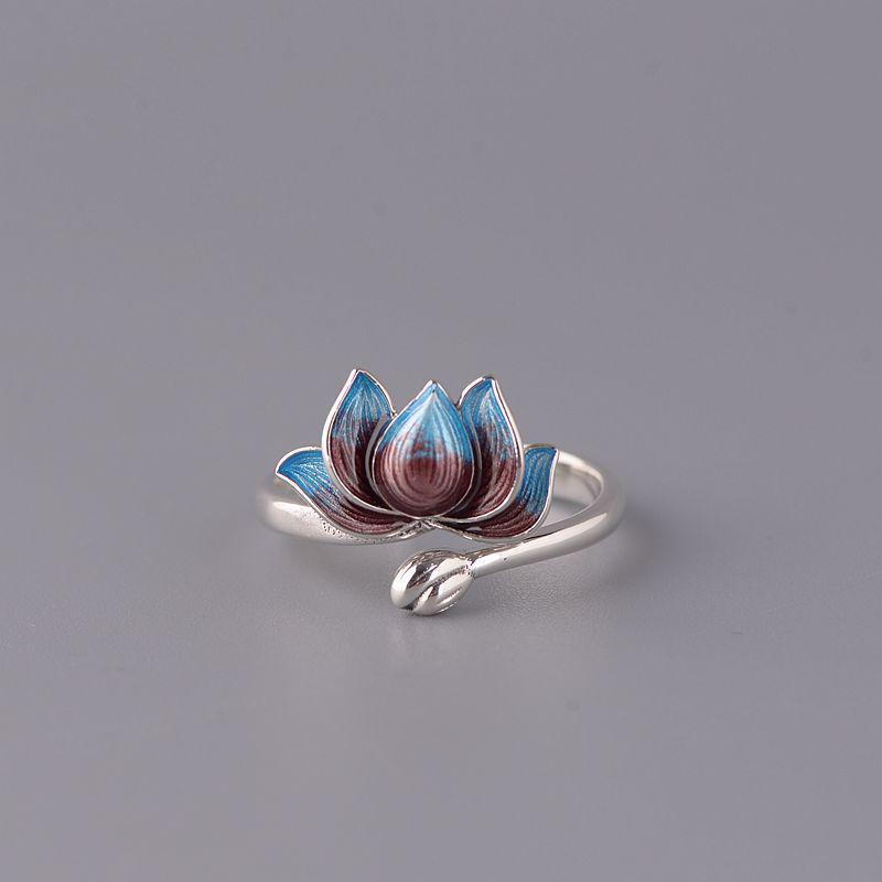 

Lotus Flower Enamel Ring: Women s High-End Ethnic Style Gradient Gift for Girlfriend Adjustable Open Size