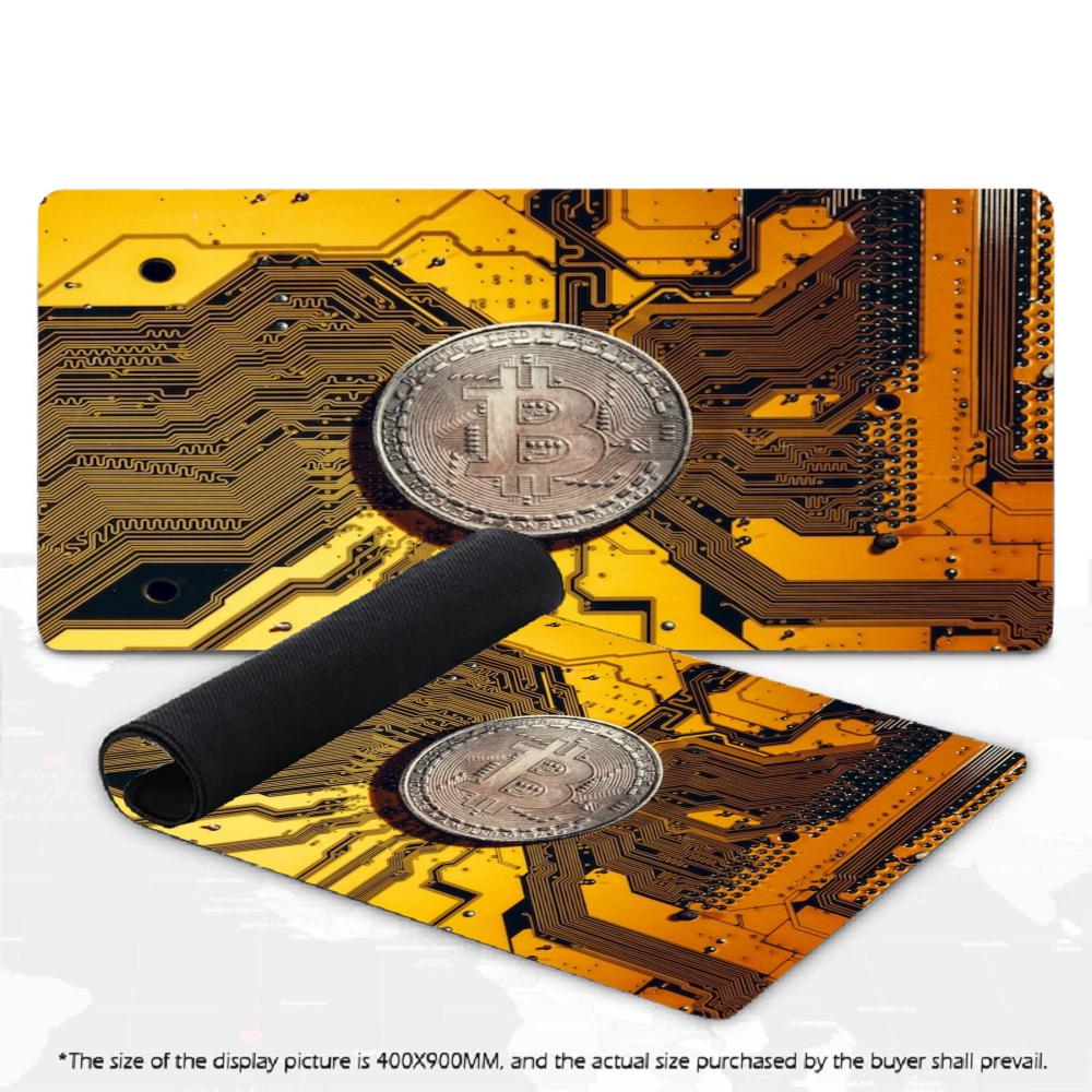 Gaming Mouse Pad Bitcoin Circuit Board Print Gold Silver Crypto Coin Anti Slip Rubber XXL Large Desk Mat For PC Laptop Gamers