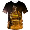 Firefighter Pattern Print Tough Guy Style T-shirts Summer Men's Short Sleeve T-Shirt Street Personality Creative Fashion Loose Casual Top