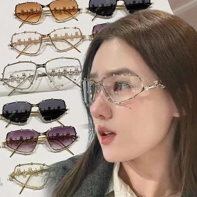 Rhinestone Oprawka Okulary Vintage Damskie Oversize Metalowa Oprawka Okularów Męskie Okulary z Przezroczystymi Soczewkami Złote Okulary Optyczne