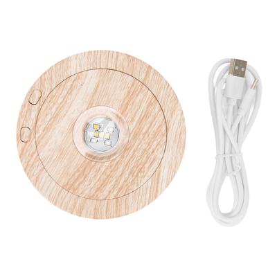 Wood Light Display Base 360 Degree Rotation Beech Grain Colorful Round LED Display Stand for 3D