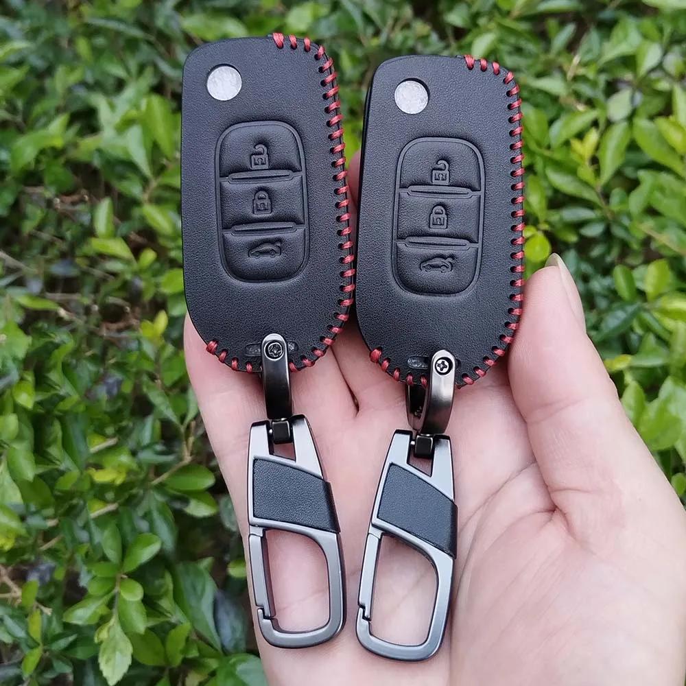 BGO1 Leather Key Case Cover Fob for Renault Logan 2 Stepway Sandero Duster 2019 2020 Holder Keychain Protection Shell Car Accessories