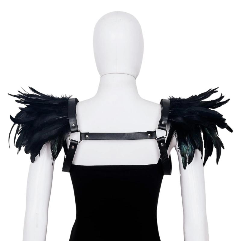 Medieval Feather Shawl Cape Shoulder Wrap Gothic Feather Shrug Poncho Halloween Cosplay Costume for Adults Women Men