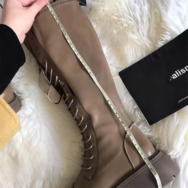 Boots Women's Knight Boots 2025 Autumn and Winter New White Platform Boots Thick Legs Lace-Up Tall Martin Boots