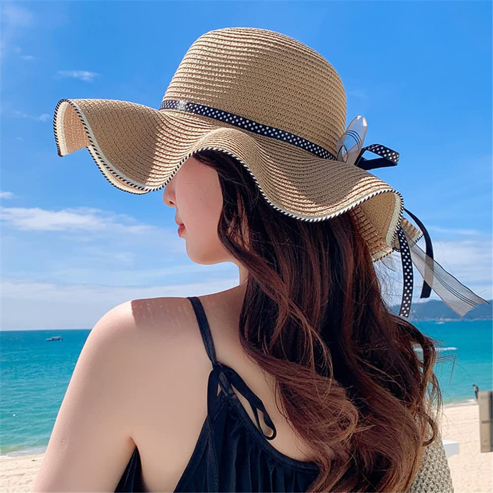 Foldable UV Straw Polka Dot Cute Popular Straw Actress Swimming [Lhyxuuk] Hat, Protection, Hat, Ribbon, Women's Hat, Hat, Hat, Portable, Beach,