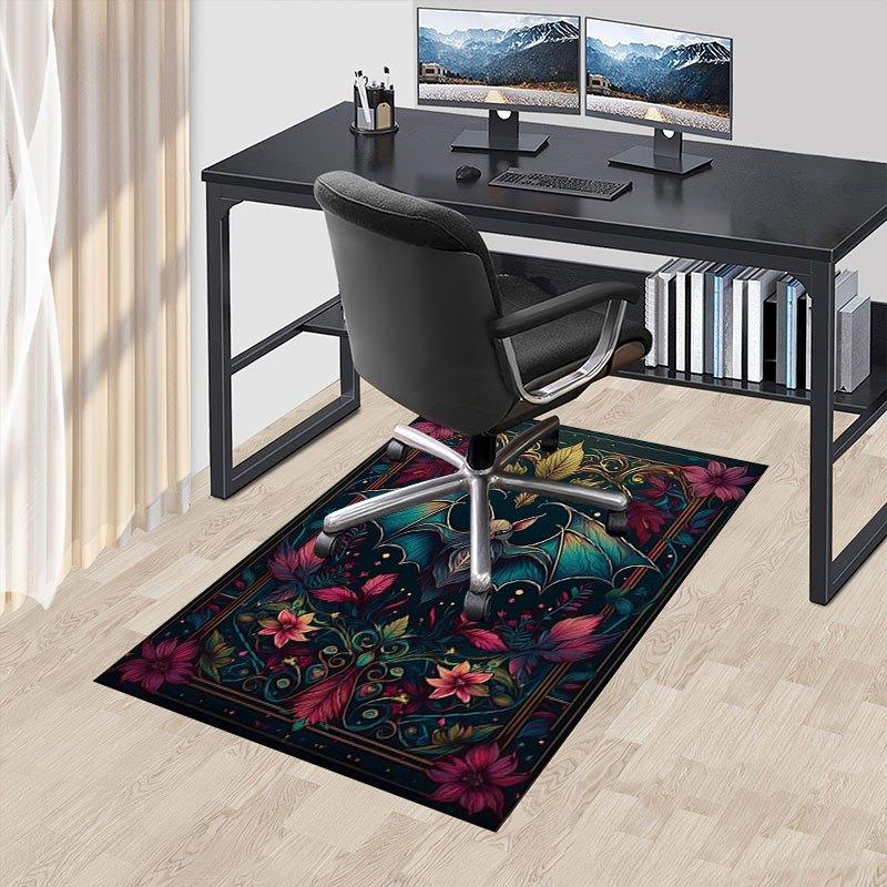 "Bat & Floral Fantasy: Artistic Wall Decor"Office Mat Home Decor Office Desk Chair Rugs Chair Carpet for office Chair Mat Gift For Halloween