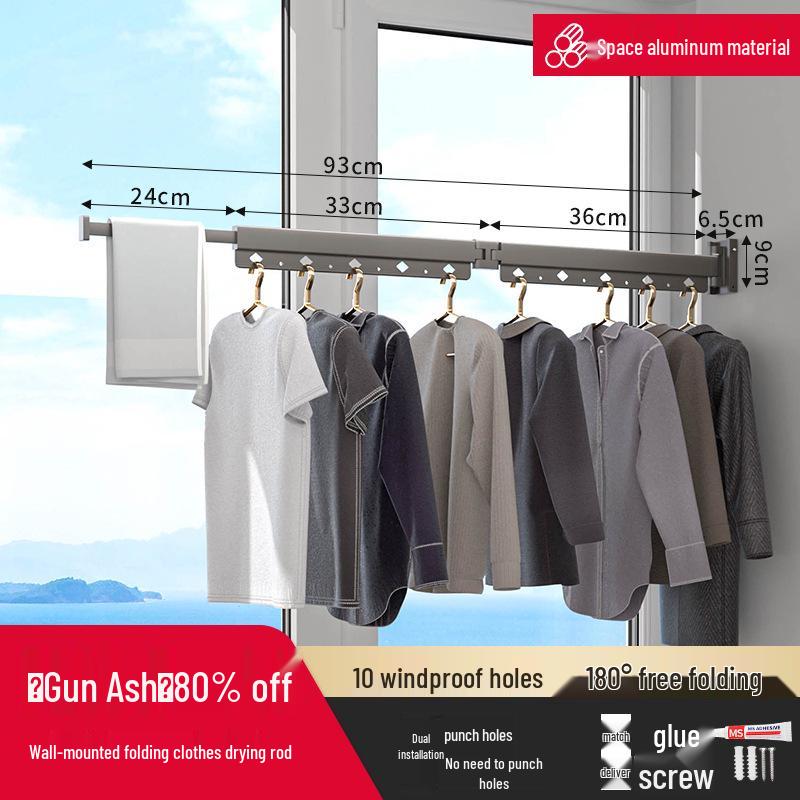 Wall-Mounted Retractable Clothes Drying Rack for Balcony and Bay Windows