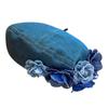 1PC Woman Vintage Blue Camellia Elegant Trendy Fashion Denim Fabric Painter Cap Beret