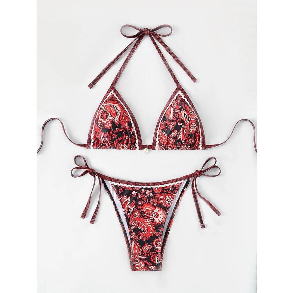 

2025 Бикини из двух частей с треугольным верхом на бретелях через шею Женская купальная одежда Женский купальник Купальник для плавания Пляжная одежда Лето L