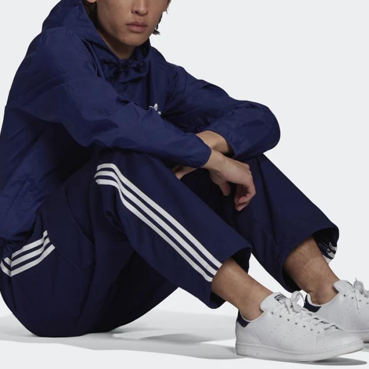 Adidas Originals Trefoil Logo Striped Elastic Waist Straight Cargo Knit Sweatpants Autumn Men Bottoms Blue H09119