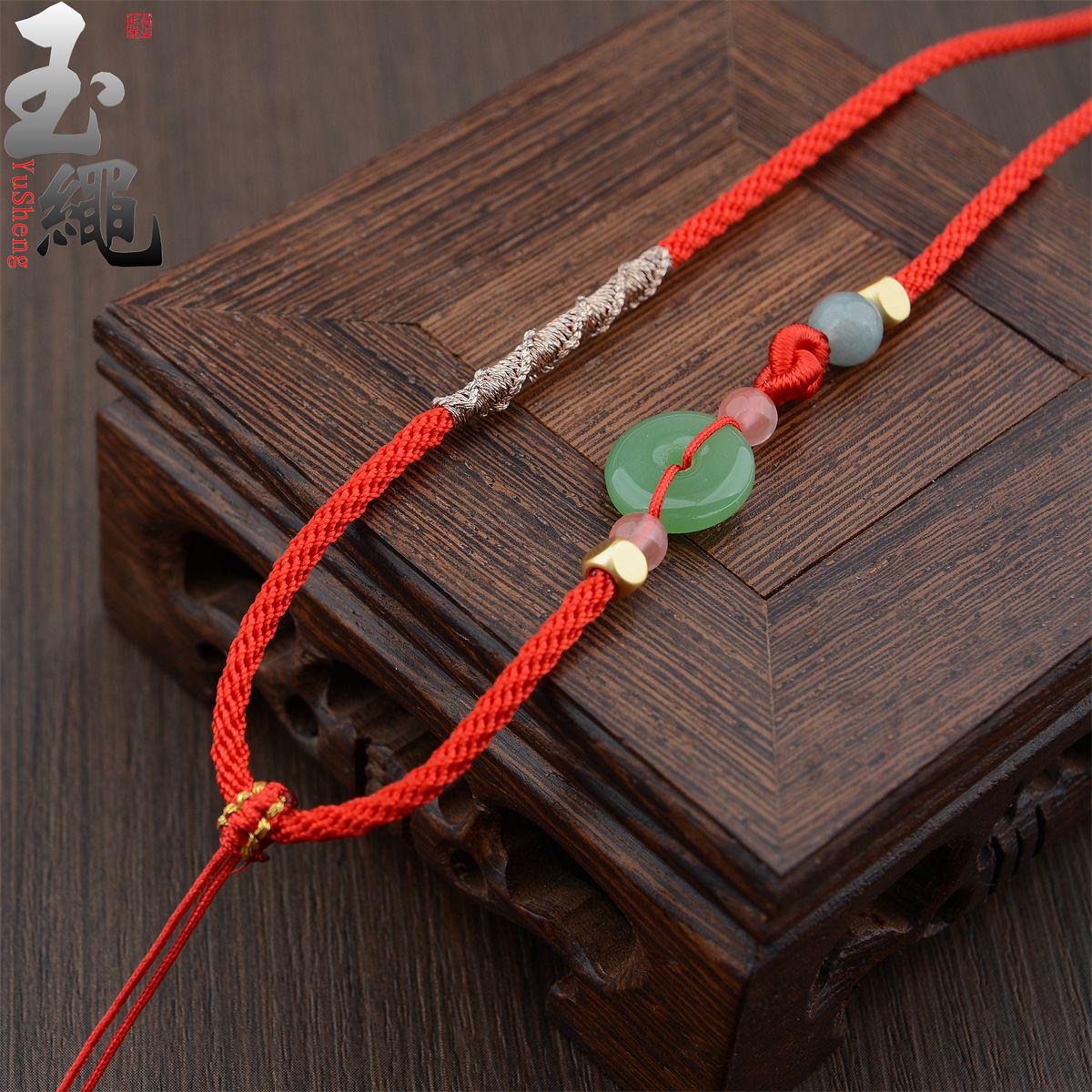 Handwoven Jade and Amber Pendant Necklace - Unisex Green Buddha and Ping An Kou Cord