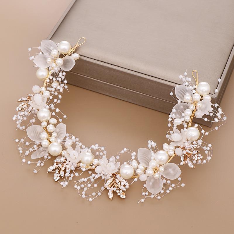 Pearl Flower Headband Bridal Headdress Wedding Crown Fashion The Wreath Bracelet Band Tiaras Crystal Headpiece Hair Jewelrys