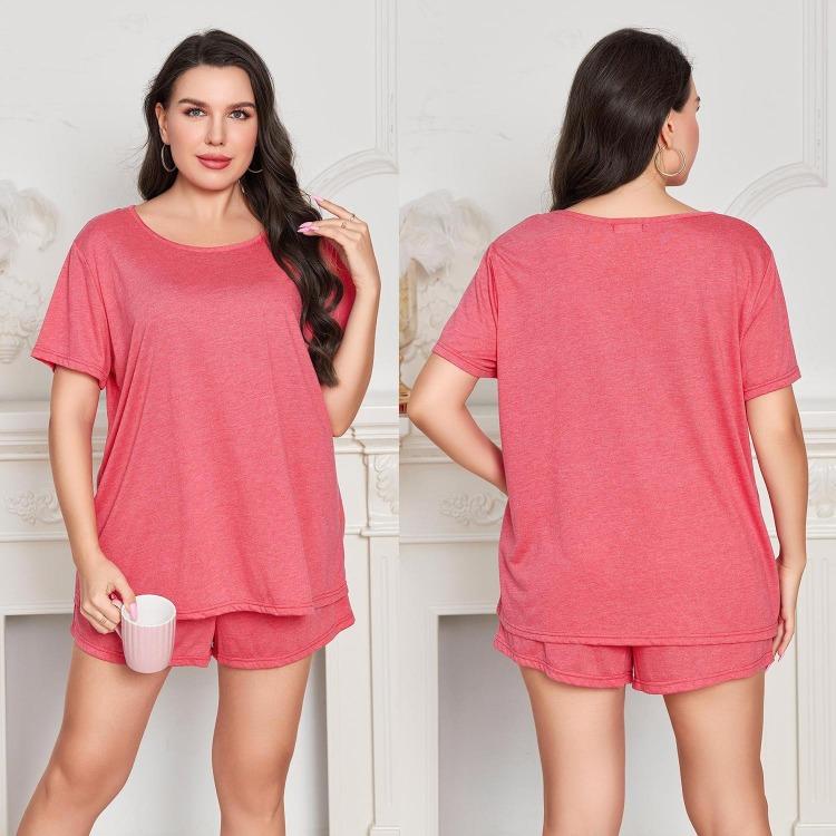 Oversized Summer Pajama Set for Women Plus Size Sleep Lounge Wear Short Sleeve Shirt and Short Pants Round Neck Two Piece