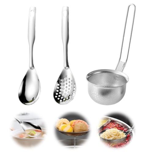 

Kasanidika Perforated Miso Strainer [3-Piece Set: Perforated Spoon, Rice Paddle, and Miso Strainer] Stainless Steel Perforated Miso Strainer Set, Can