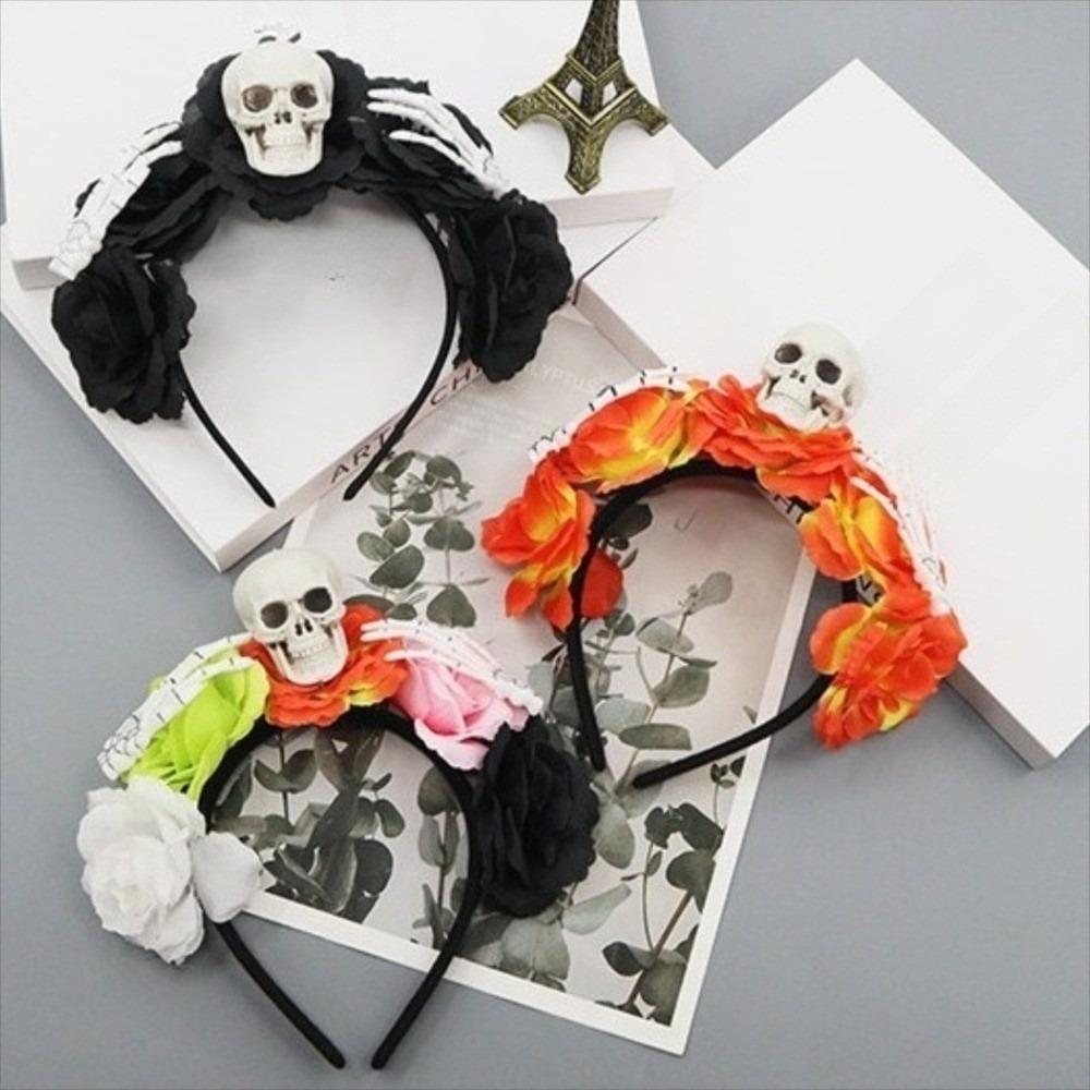 Halloween Decor Skull Head Headband Simulation Flower Gothic Flower Hairband  Photography Props