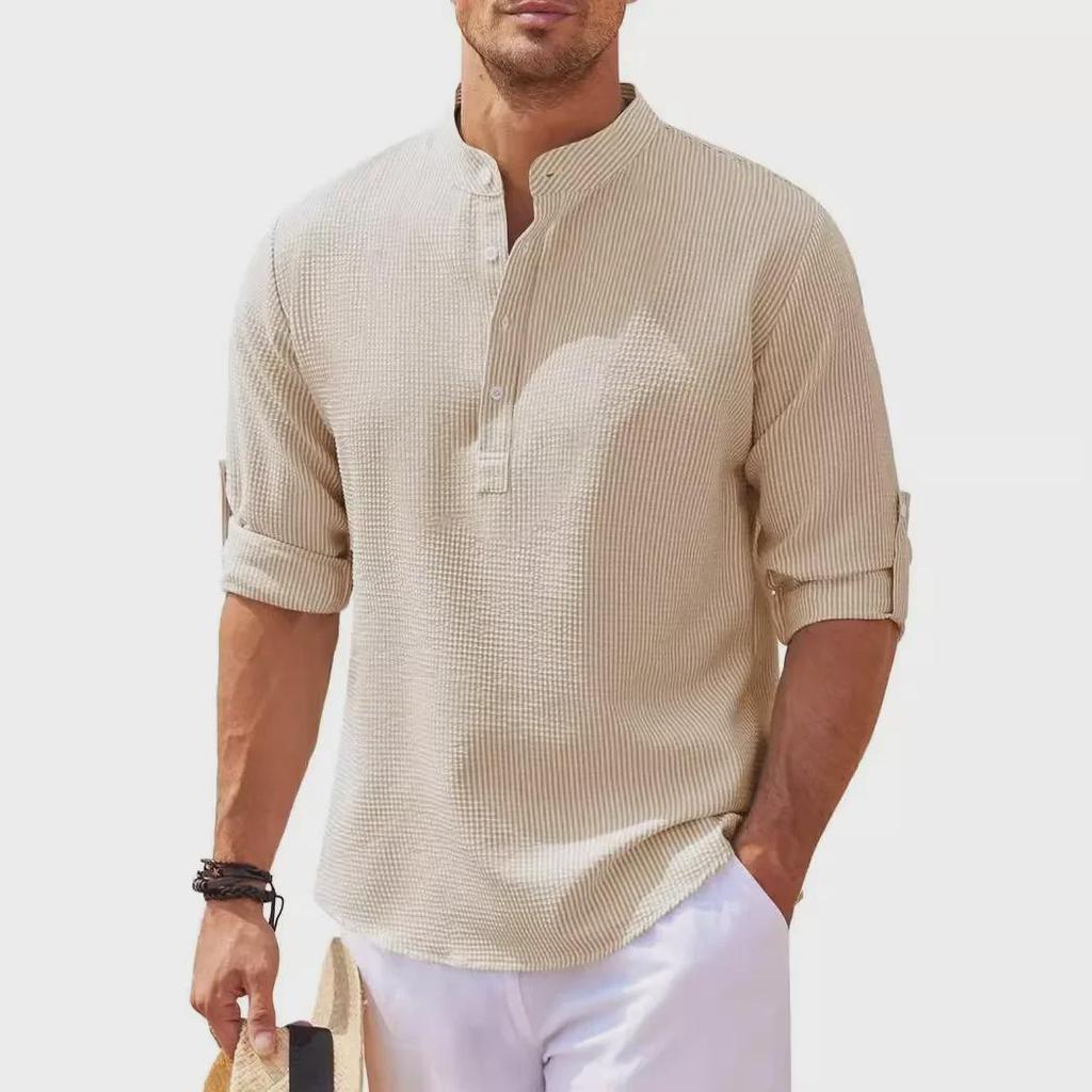 European and American Men's Long-Sleeve Stand-Up Collar Pineapple Check Shirt