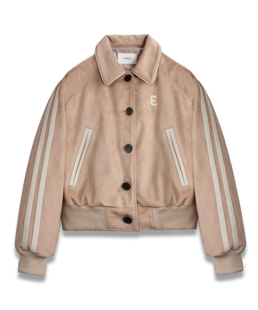 Doffsept Vegan Leather Suede Varsity Jacket In Beige