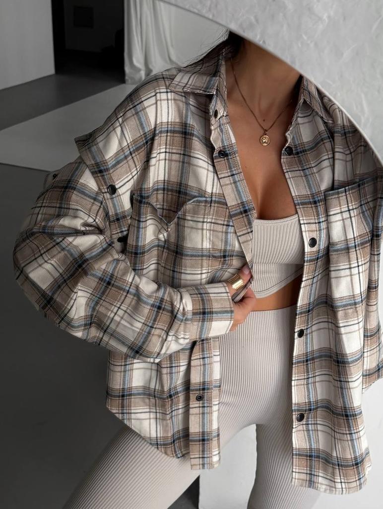 Los dames plaid shirt met meerkleurig patroon