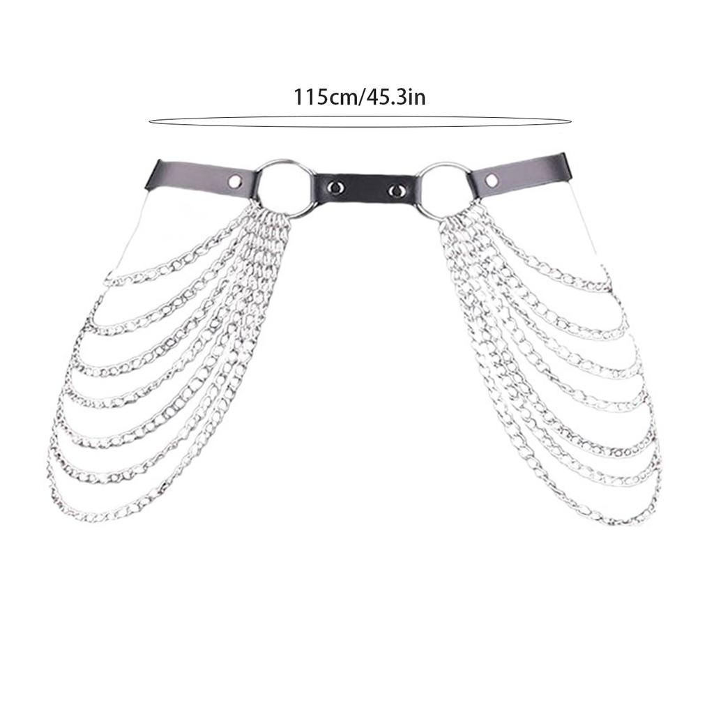Punk Leather Body Chain, Black Multi-Layer Chain Waist Chain, Nightclub Body Accessories, Women'S Jewelry, Festival Wear