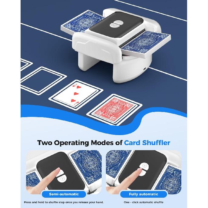 Automatic Card Shuffler for 1-2 Decks, One-Click Shuffling and Manual Mode, Portable Rechargeable (2600mAh) – Compatible with Poker, UNO, Bridge,