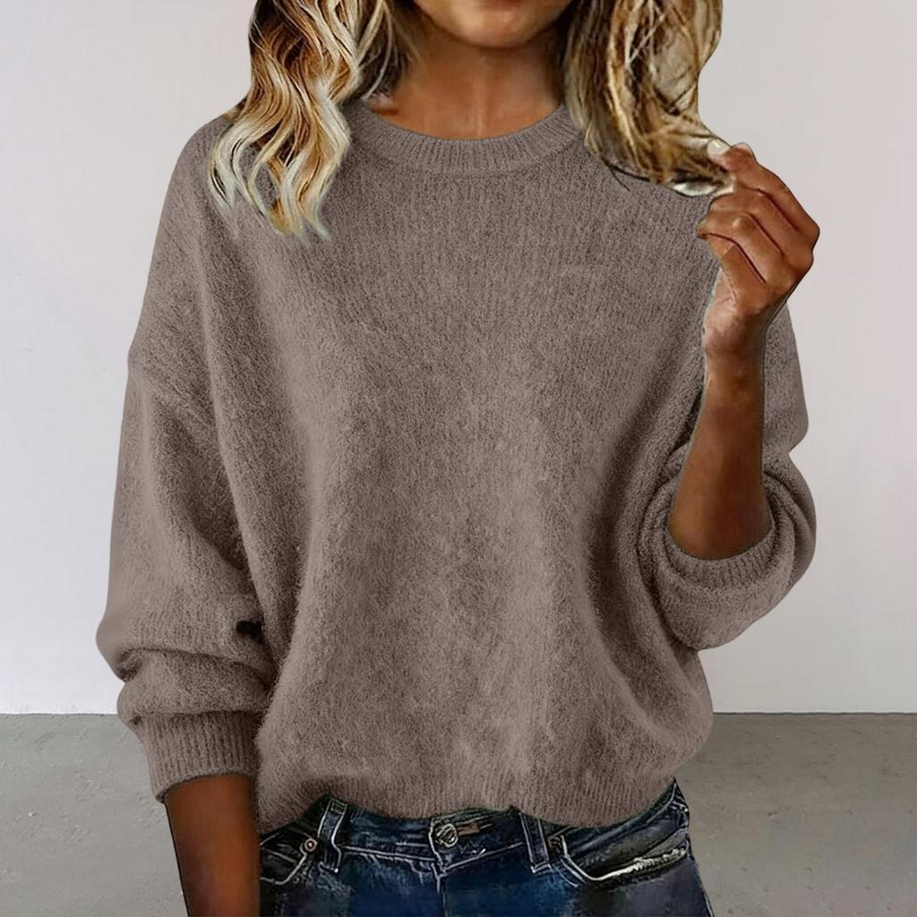 Fall Winter Women's Solid Color Crew Neck Loose Sweater, Casual Fashion Versatile Top for Women