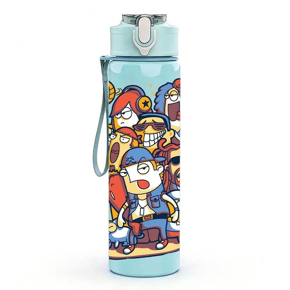 1PC Retro Astronaut Robot Space Pattern 750ml Color Plastic Sports Water Bottle Leakproof Flip Straw Lid Suitable for Sports Office Home Use
