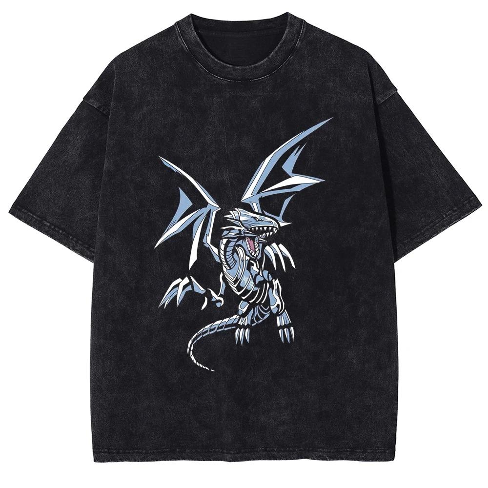 Classic Anime Yugioh Dark Magician  Manga Graphic Print T-Shirt Men Women Vintage Washed Cotton Summer New Tee Streetwear Fashion Oversized Top