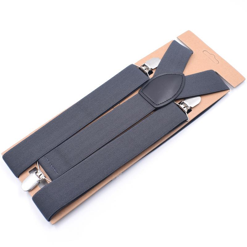 Men'S And Women'S Trousers Monochrome Suspenders Solid Color Straps 3.5Cm Solid Color Black 3 Clips Elastic Non-Slip Suspenders