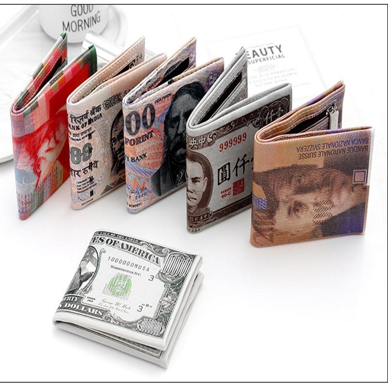 Portofel portabil ultra-subțire cu model imprimat scurt și design bancnotă, portmoneu unisex pentru monede