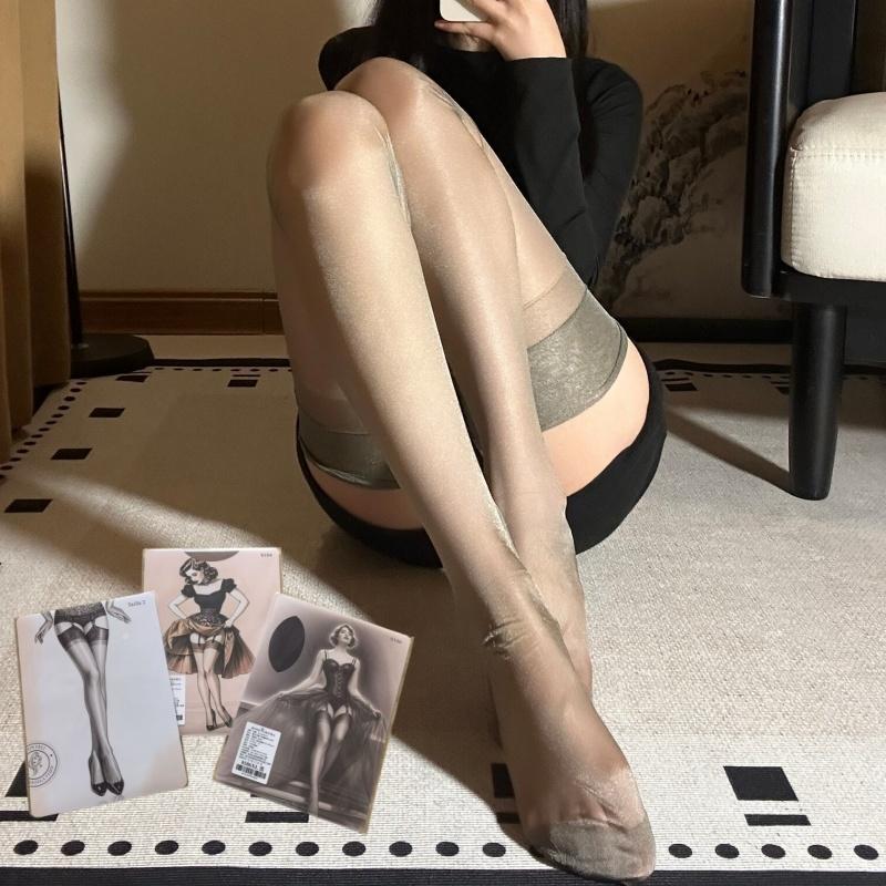 100Cm/115Cm/130Cm Ladies See Through Extra Long Stockings Retro Dark Color Toe Reinforcement Thigh High Suspender Stockings