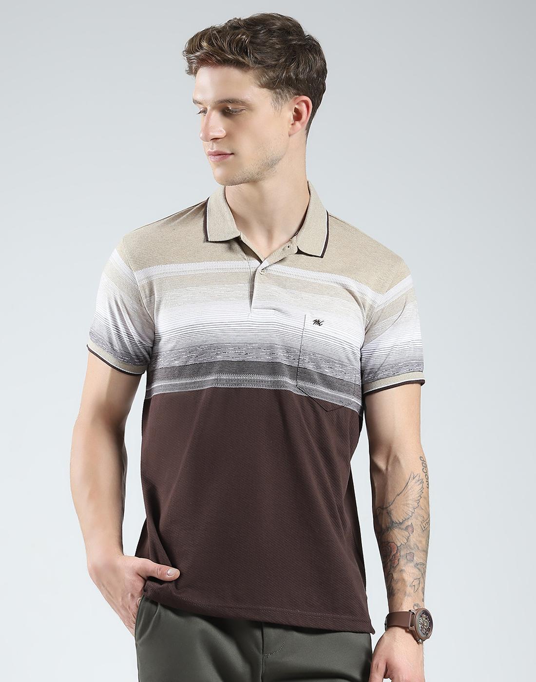 

Monte Carlo Mens Striped Collar Neck Tshirt 3XL коричневый/кофейный