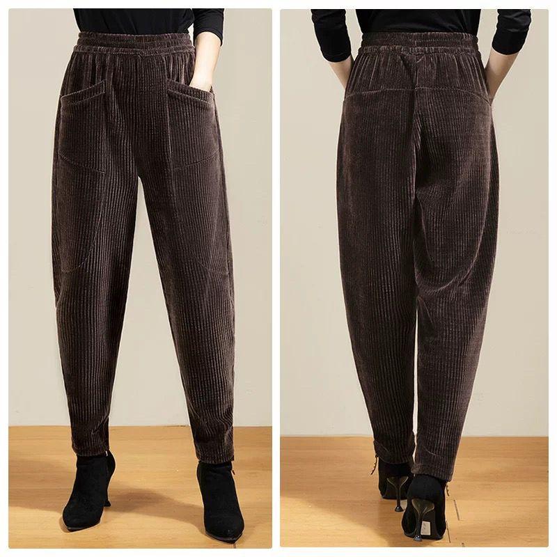 Women's Corduroy Harem Pants Autumn Winter Thickened Plus Size Loose High Waist  Fleece Pants