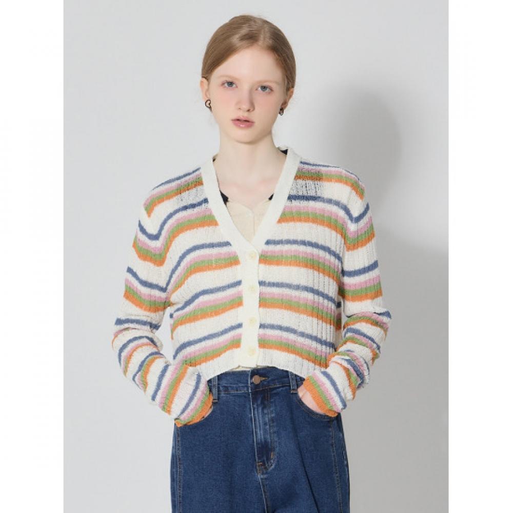 Ozoc V Neck Color Stripe Cardigan