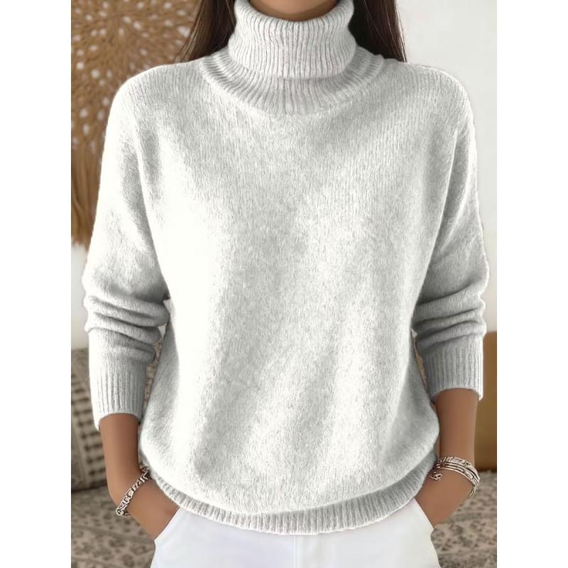Womens Solid Color High Neck Knit Sweater Fall Winter 2026 Casual Elegant Pullover Lightweight Warm