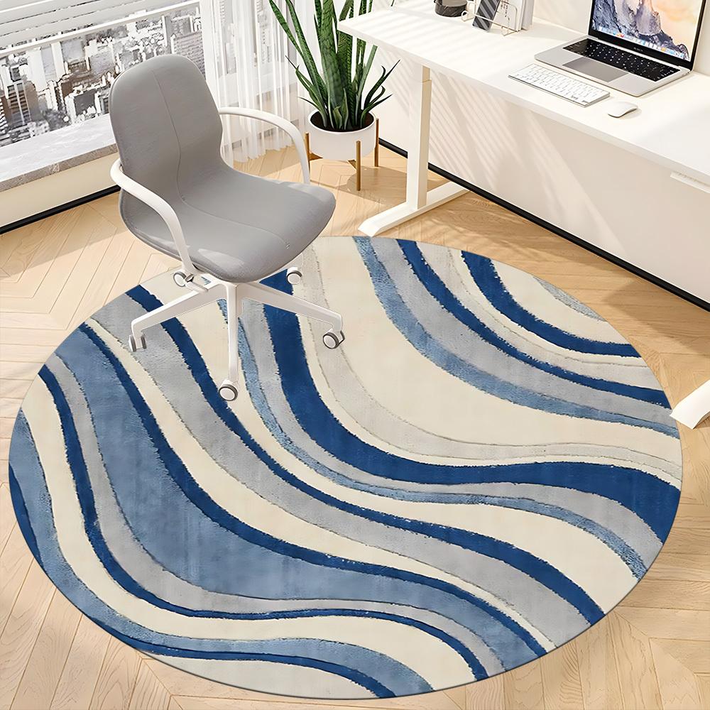 1pc Ocean Waves Office Round Area Rug, Under Office Chairs Bedroom Living Room Home Decor, Room Deco, Available in Various Sizes