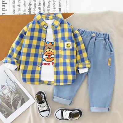 Costume pour enfants printemps bébé vêtements à carreaux ensemble trois pièces pour enfants