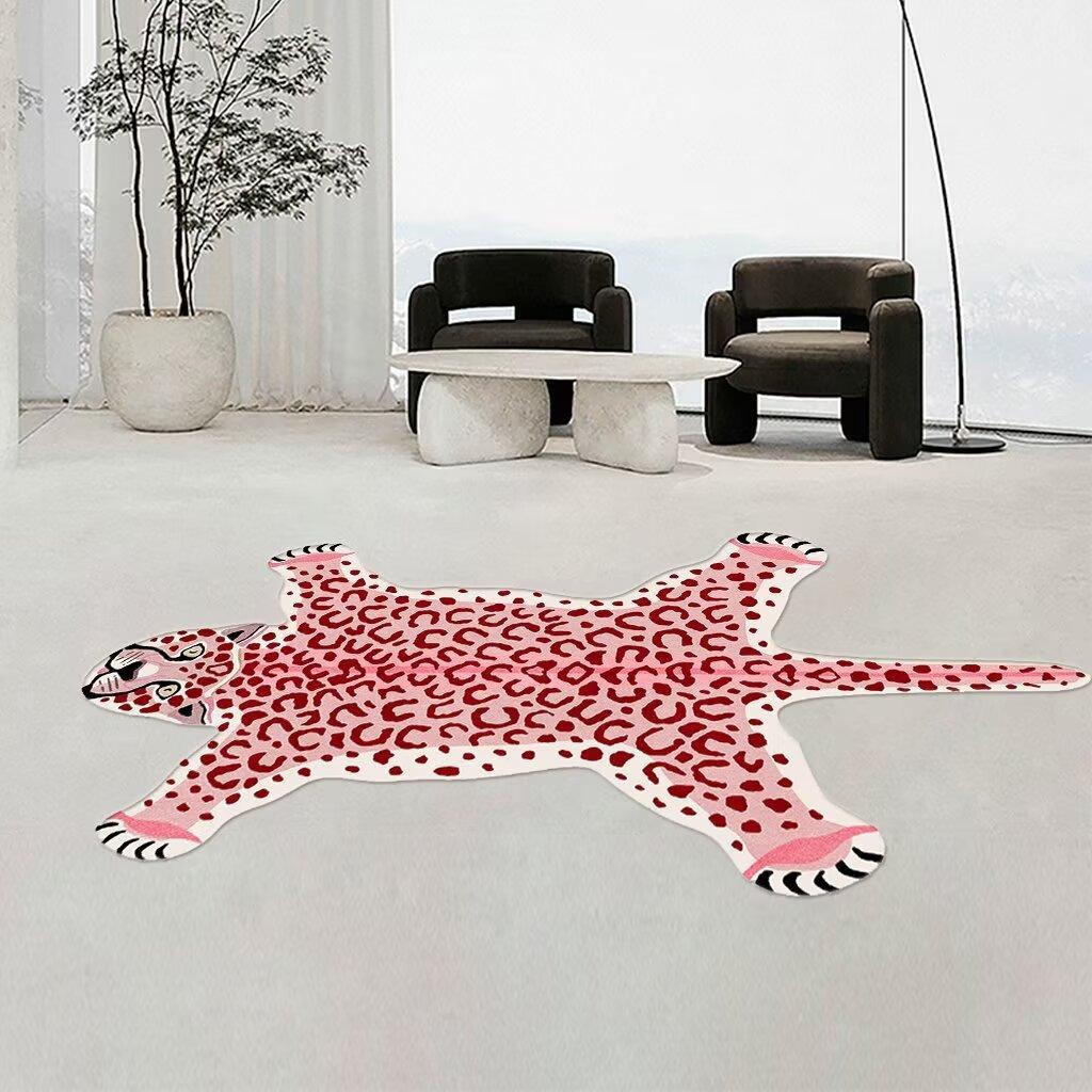 Plush Animal Printed Carpet Rugs for Home Living Room Vivid Leopard Skin Printed Anti Slip Bedroom Bedside Floor Mats Area Rugs