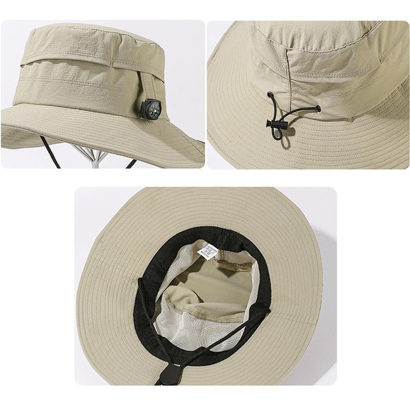 Summer Outdoor Mountaineering with Compass Fisherman Hat Waterproof Quick-Drying Foldable Men's Sunshade Sunscreen Hat