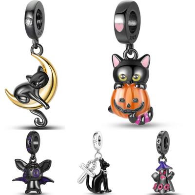 Kupfer Katze Kürbis Schwarze Serie Anhänger Perlen Anhänger Passend für Original Feine Armbänder DIY Schmuck Geschenke
