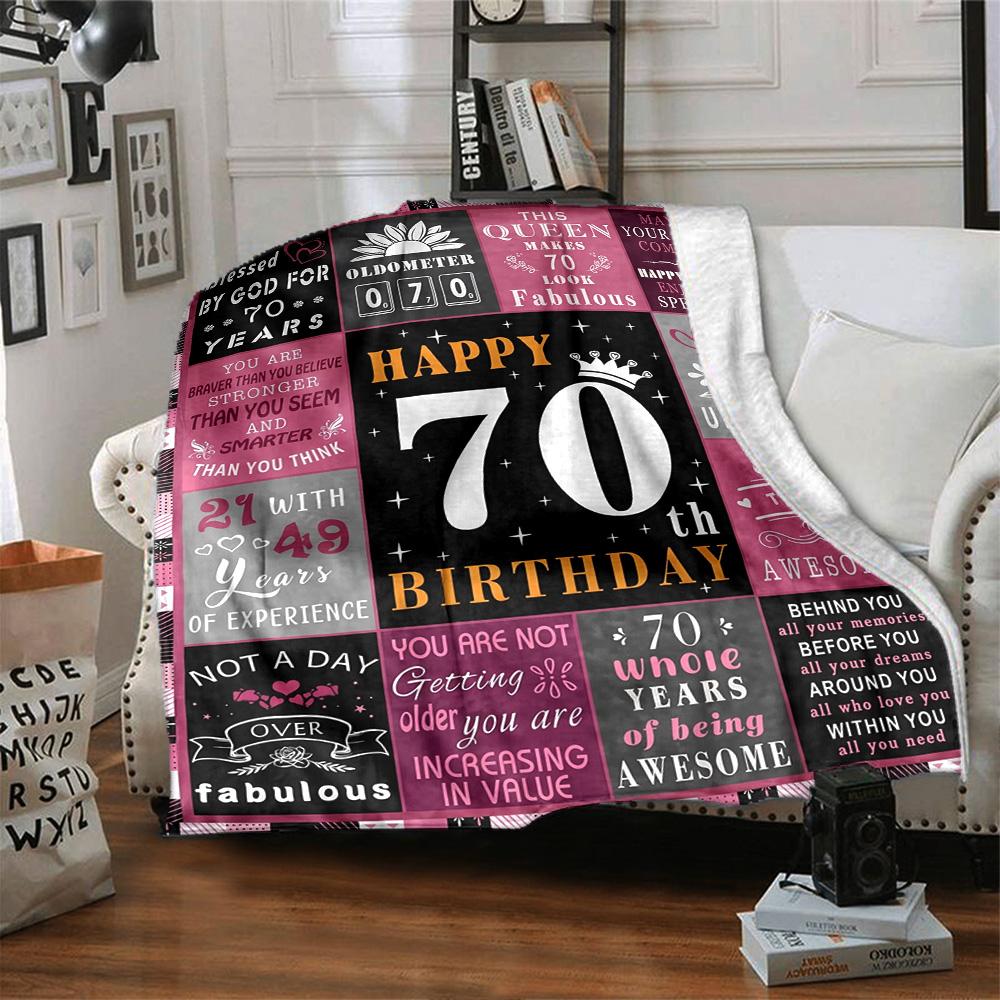 Happy 70Th Birthday Card Throw Blanket Soft Warm Cozy Versatile for Sofa Couch Office Bed Picnics Ideal Best Holiday Gift for Friends, Family Y18