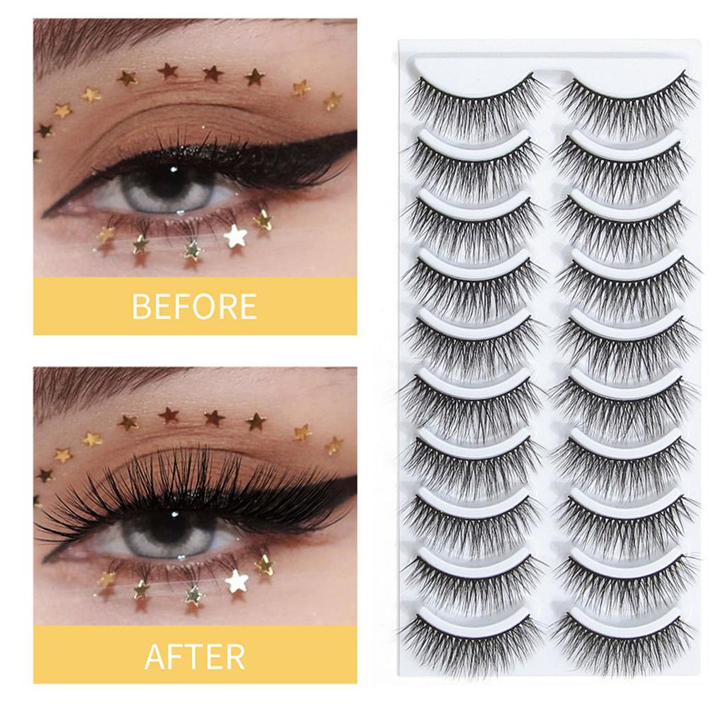 10 Pairs Self Adhesive Eyelashes Lightweight Flexible Fiber Material Reusable Attractive Decorative Faux Eyelashes