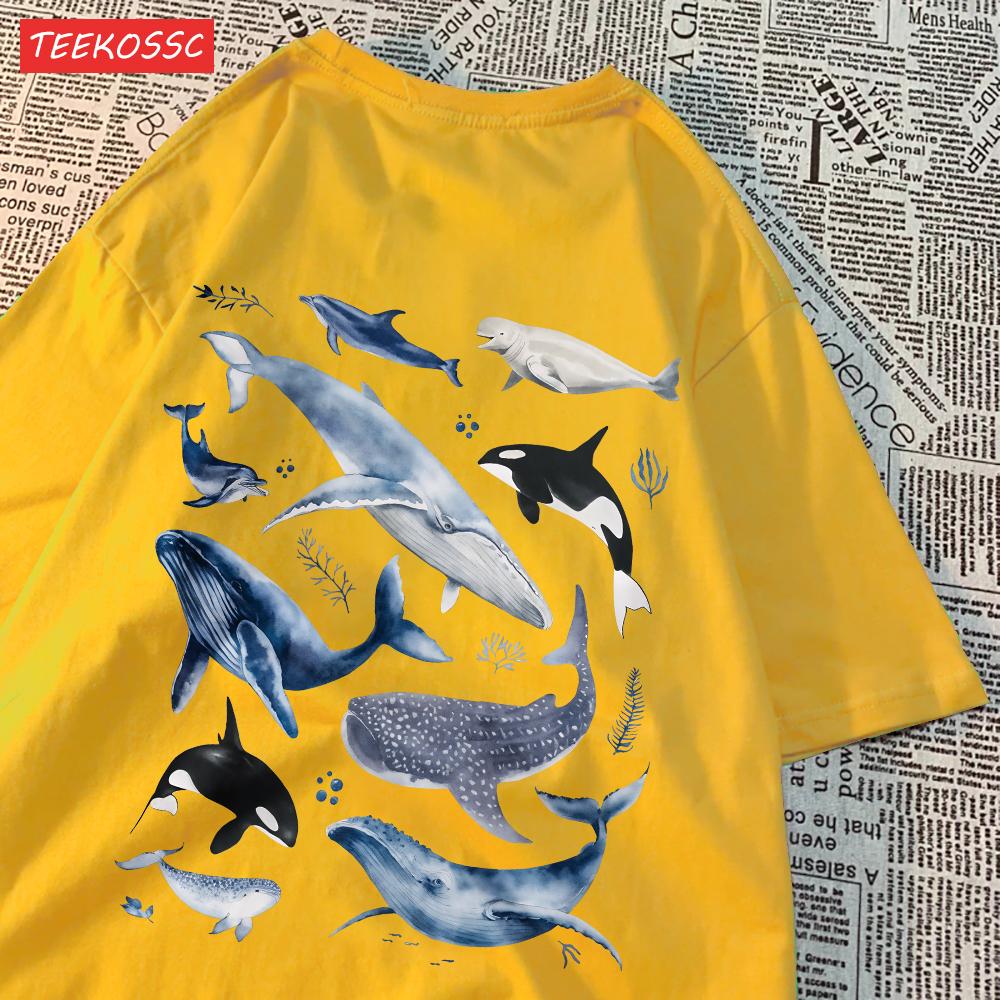 Fashion Cotton WomenS TShirts Ocean And Whales Printing Tops Oversize ONeck Soft Short Sleeve Summer Casual Female Clothes