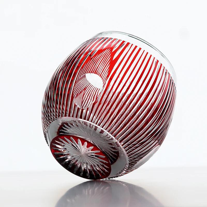 Handmade Edo Kiriko round Curved Rocks Glass Tumbler Colorful Japanese Style Whiskey Glasses with Gift Box for Cocktail Lovers